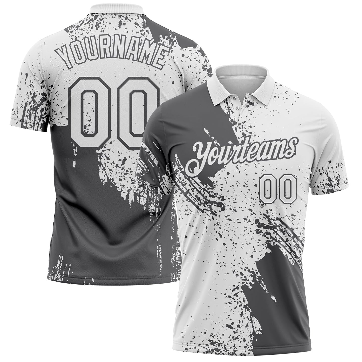 Custom White-Steel Gray Distressed Scratch Brush Stroke Performance Polo Shirt - Main View