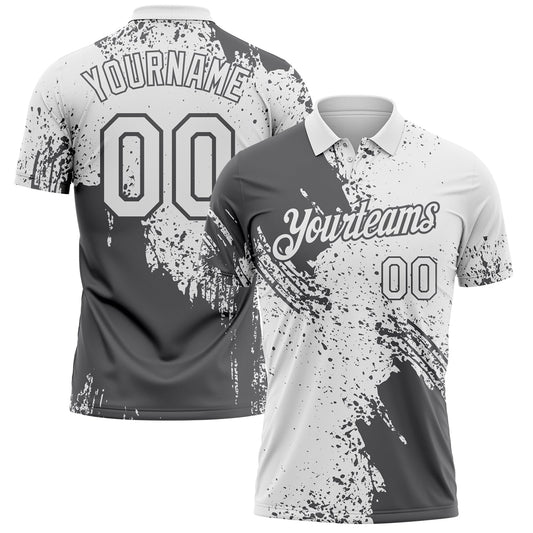 Custom White-Steel Gray Distressed Scratch Brush Stroke Performance Polo Shirt - Main View
