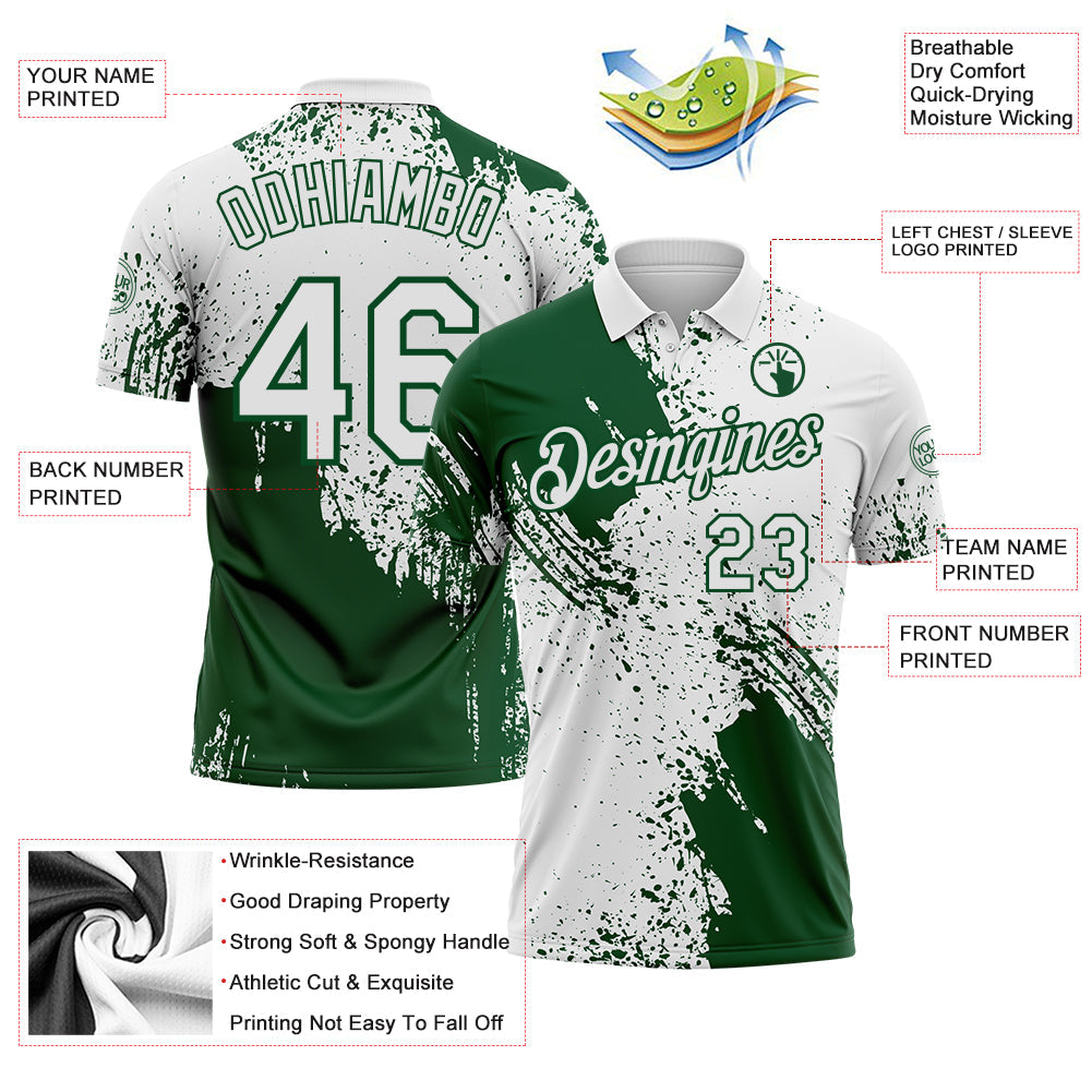 Custom White-Green Distressed Scratch Brush Stroke Performance Polo Shirt view 3