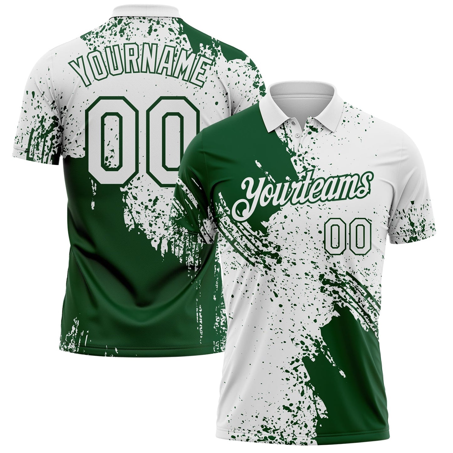 Custom White-Green Distressed Scratch Brush Stroke Performance Polo Shirt - Main View