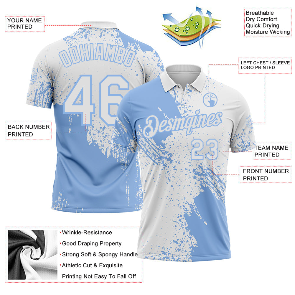 Custom White-Light Blue Distressed Scratch Brush Stroke Performance Polo Shirt view 3
