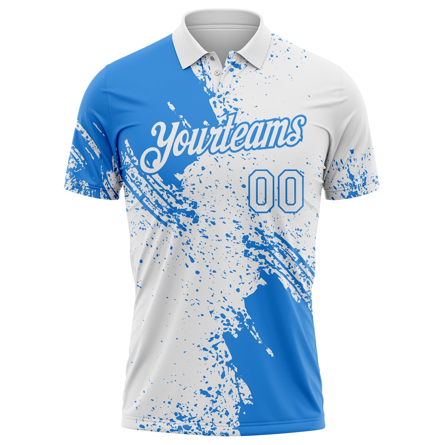 Custom White-Powder Blue Distressed Scratch Brush Stroke Performance Polo Shirt view 2