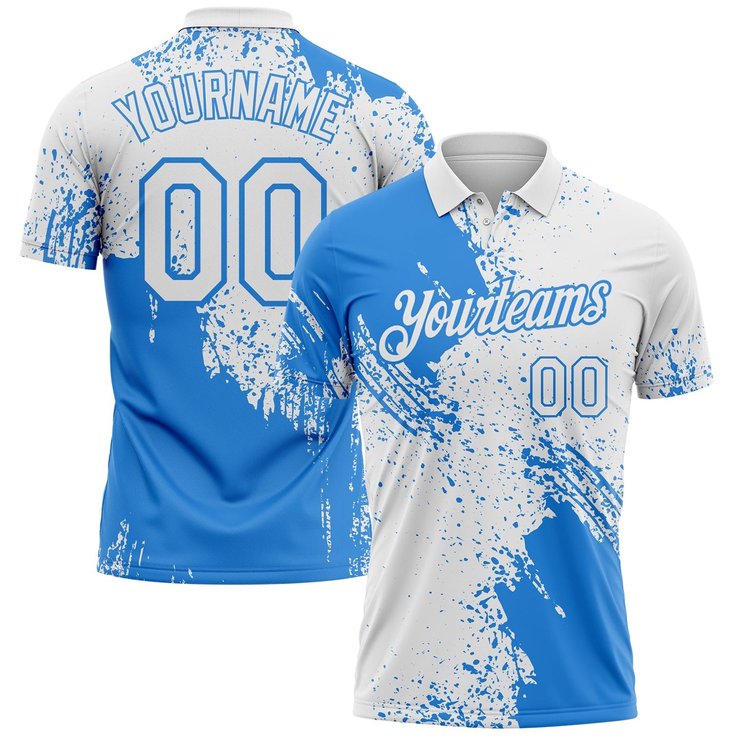 Custom White-Powder Blue Distressed Scratch Brush Stroke Performance Polo Shirt - Main View
