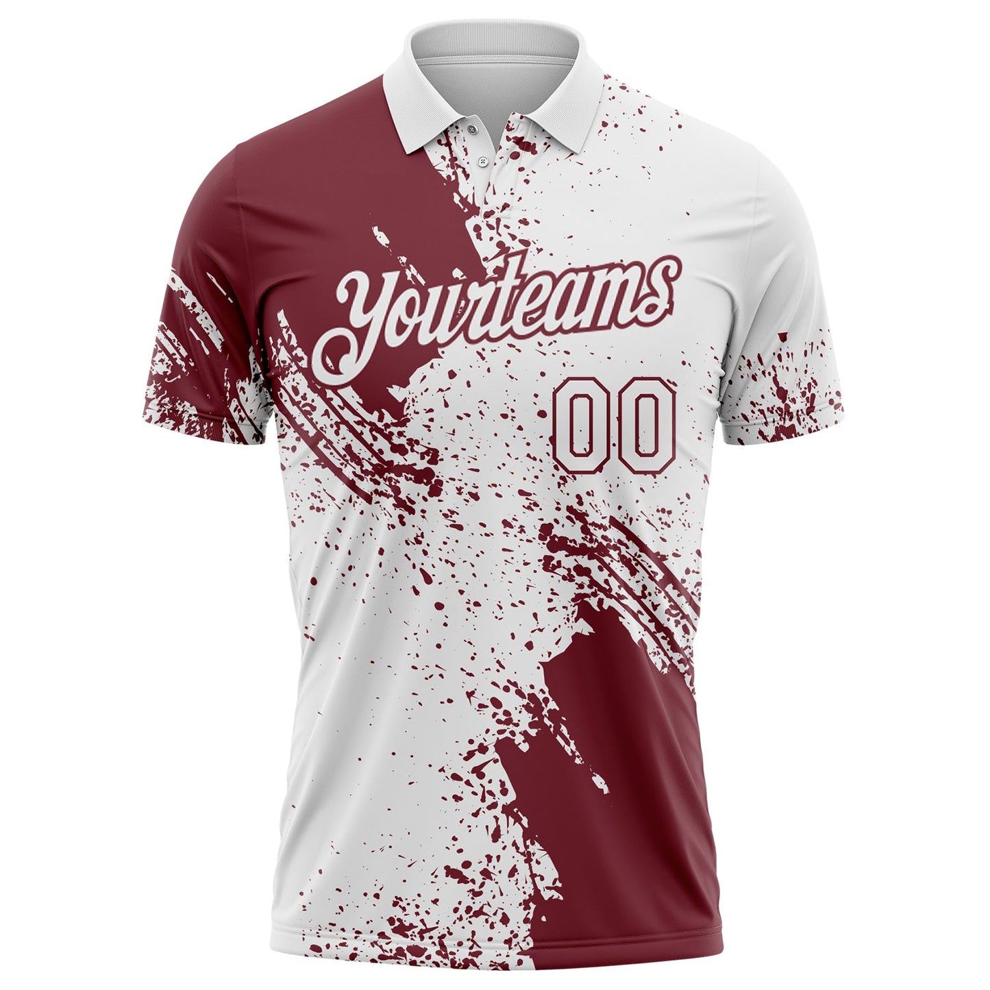 Custom White-Burgundy Distressed Scratch Brush Stroke Performance Polo Shirt view 2
