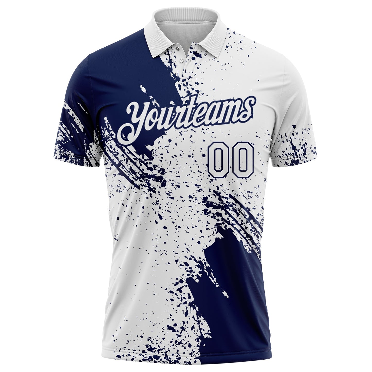 Custom White-Navy Distressed Scratch Brush Stroke Performance Polo Shirt view 2