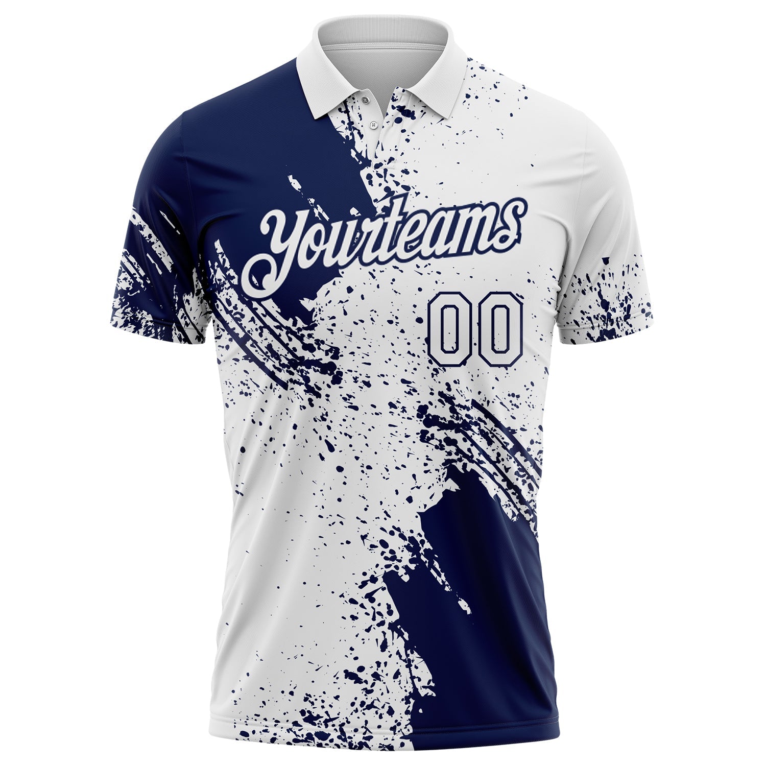 Custom White-Navy Distressed Scratch Brush Stroke Performance Polo Shirt view 2