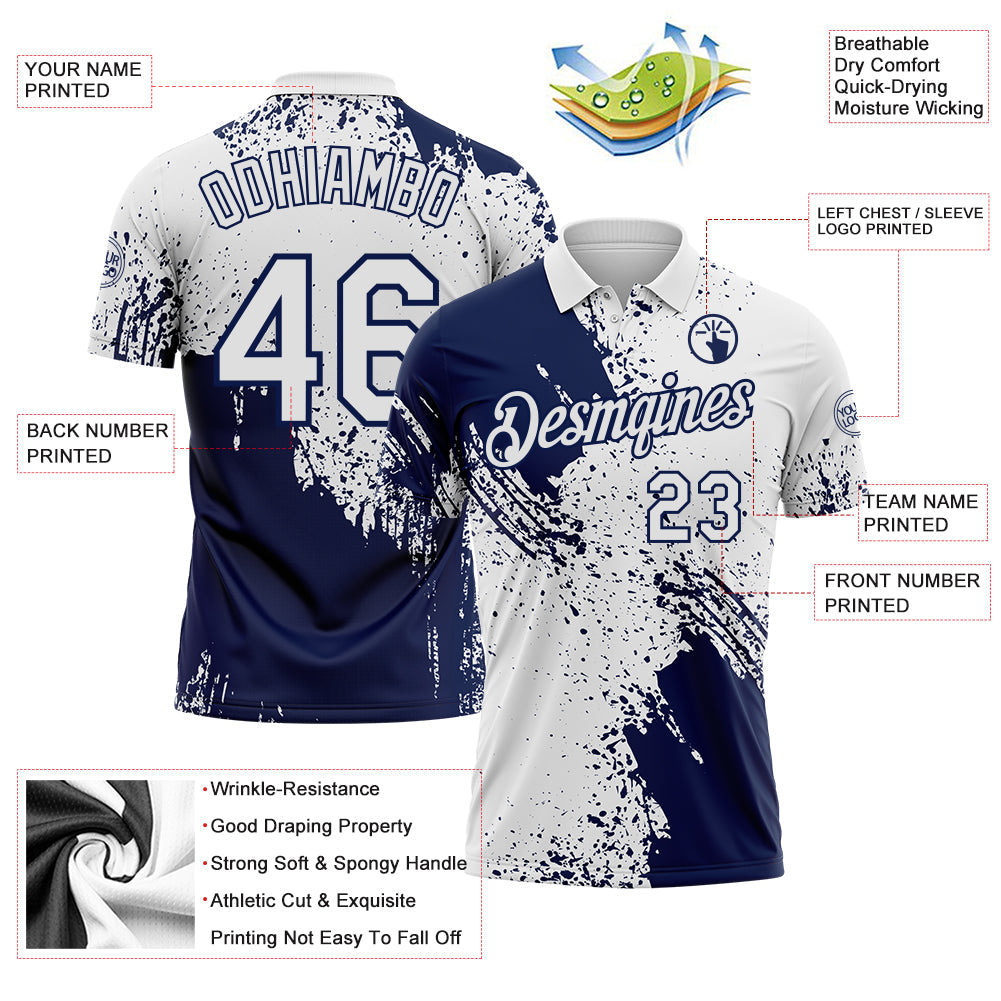 Custom White-Navy Distressed Scratch Brush Stroke Performance Polo Shirt view 3