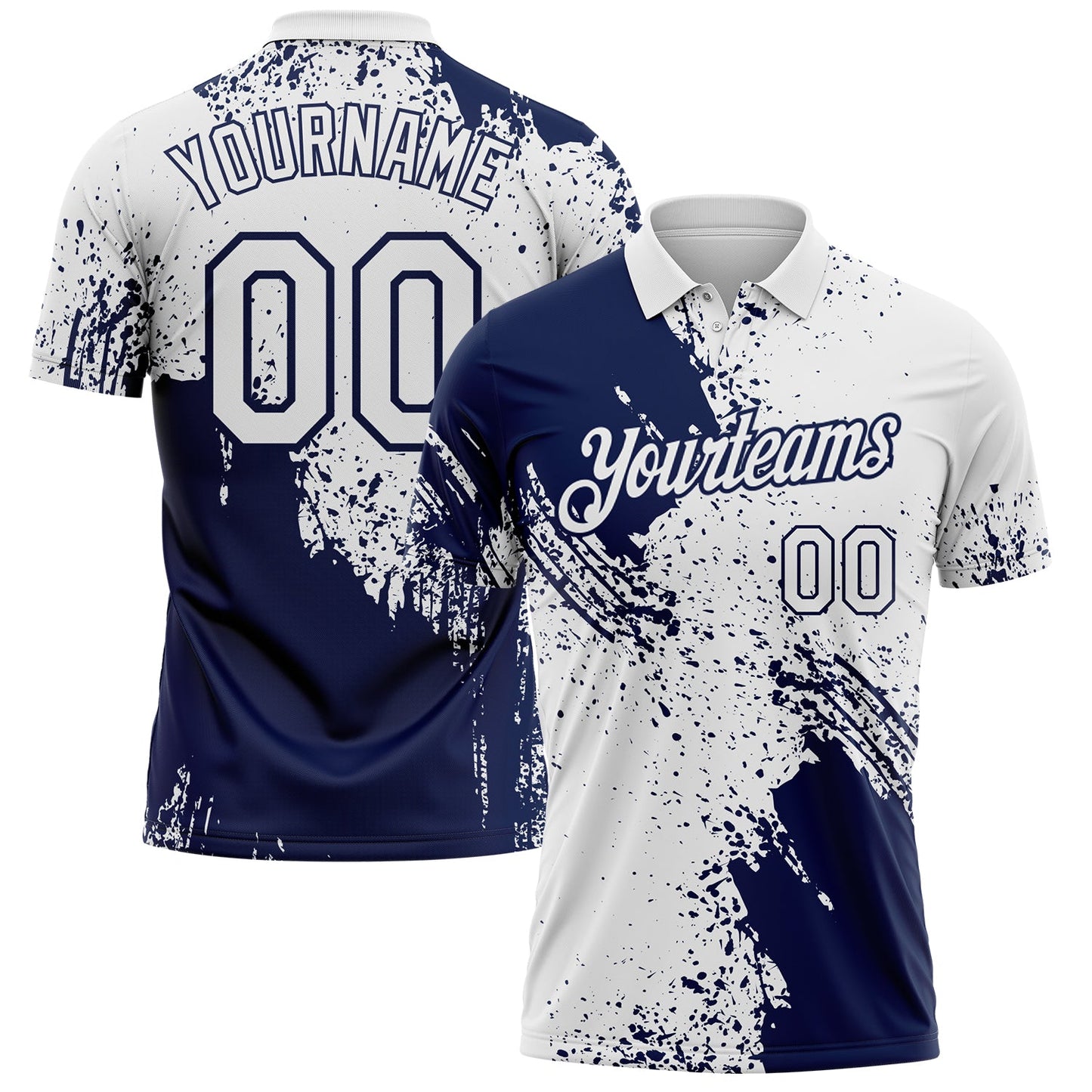 Custom White-Navy Distressed Scratch Brush Stroke Performance Polo Shirt - Main View