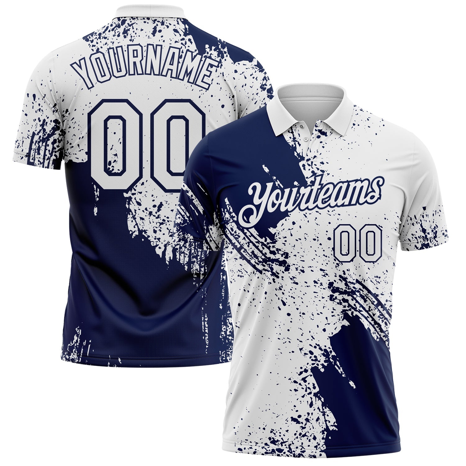 Custom White-Navy Distressed Scratch Brush Stroke Performance Polo Shirt - Main View