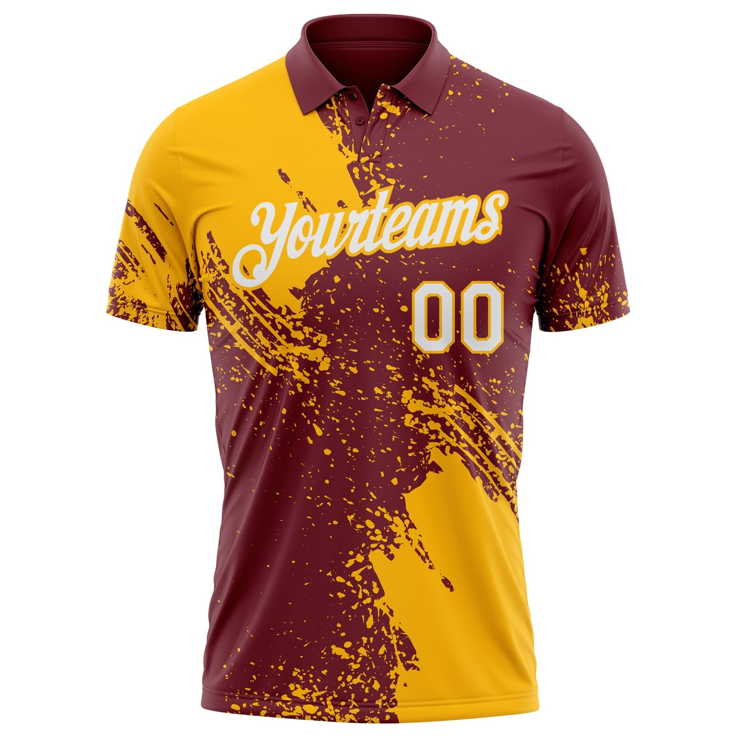 Custom Burgundy White-Gold Distressed Scratch Brush Stroke Performance Polo Shirt view 2