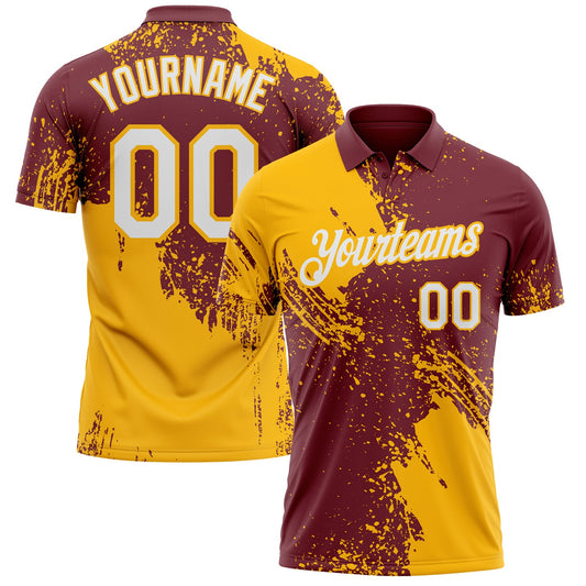 Custom Burgundy White-Gold Distressed Scratch Brush Stroke Performance Polo Shirt - Main View