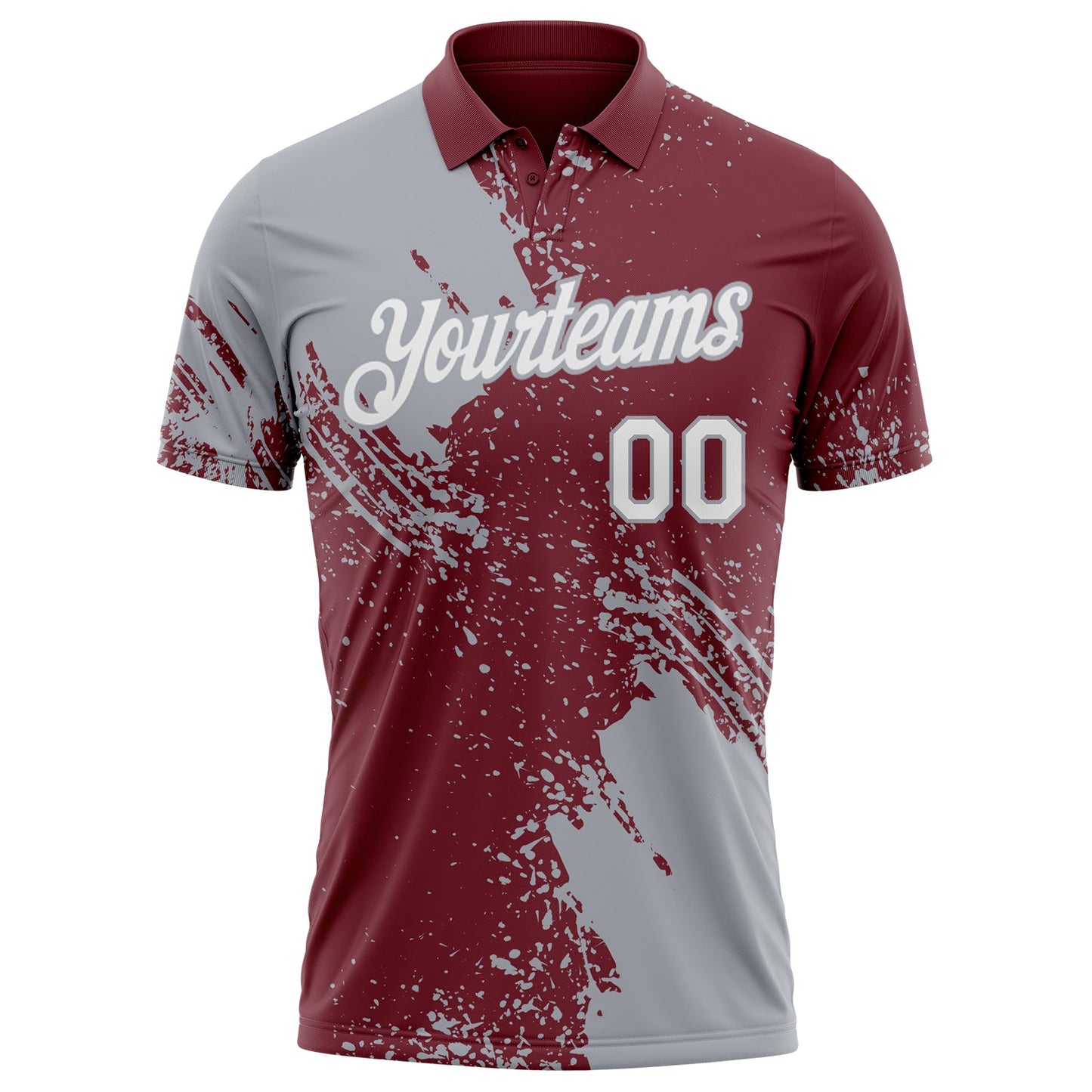 Custom Burgundy White-Gray Distressed Scratch Brush Stroke Performance Polo Shirt view 2