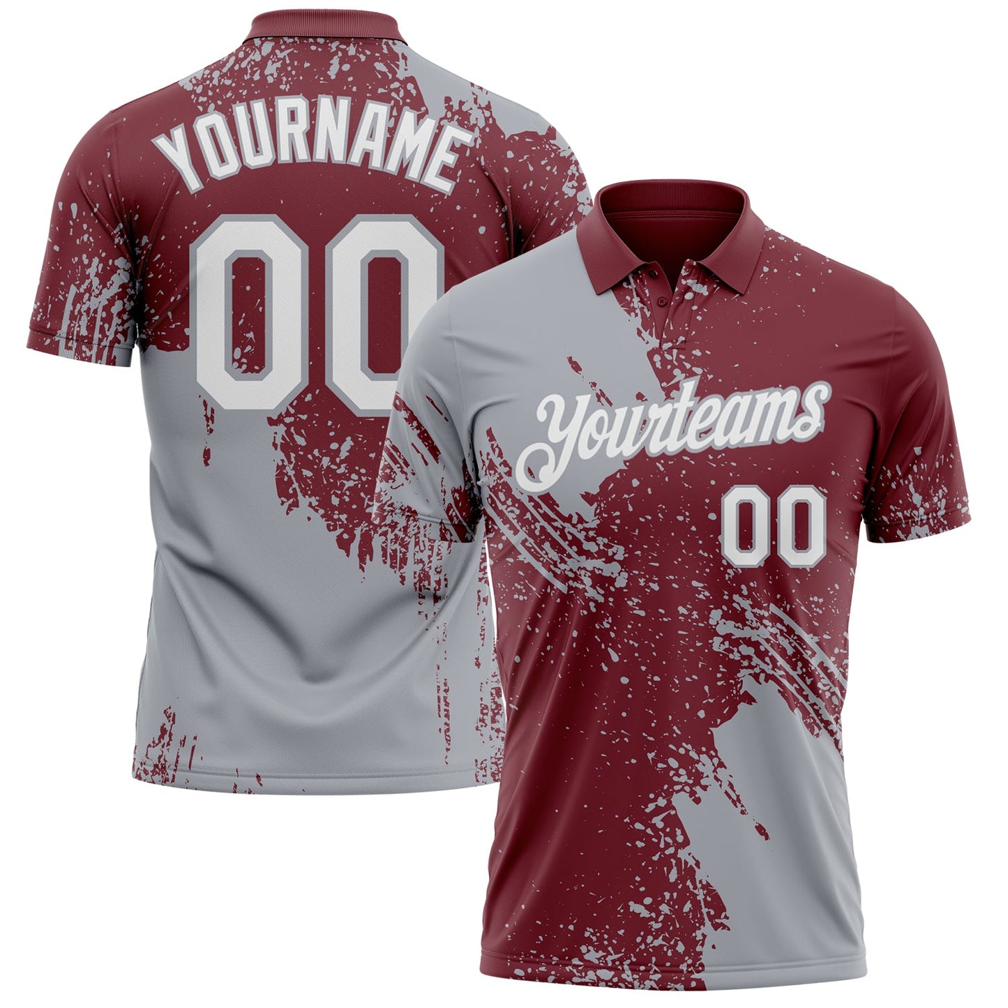 Custom Burgundy White-Gray Distressed Scratch Brush Stroke Performance Polo Shirt - Main View