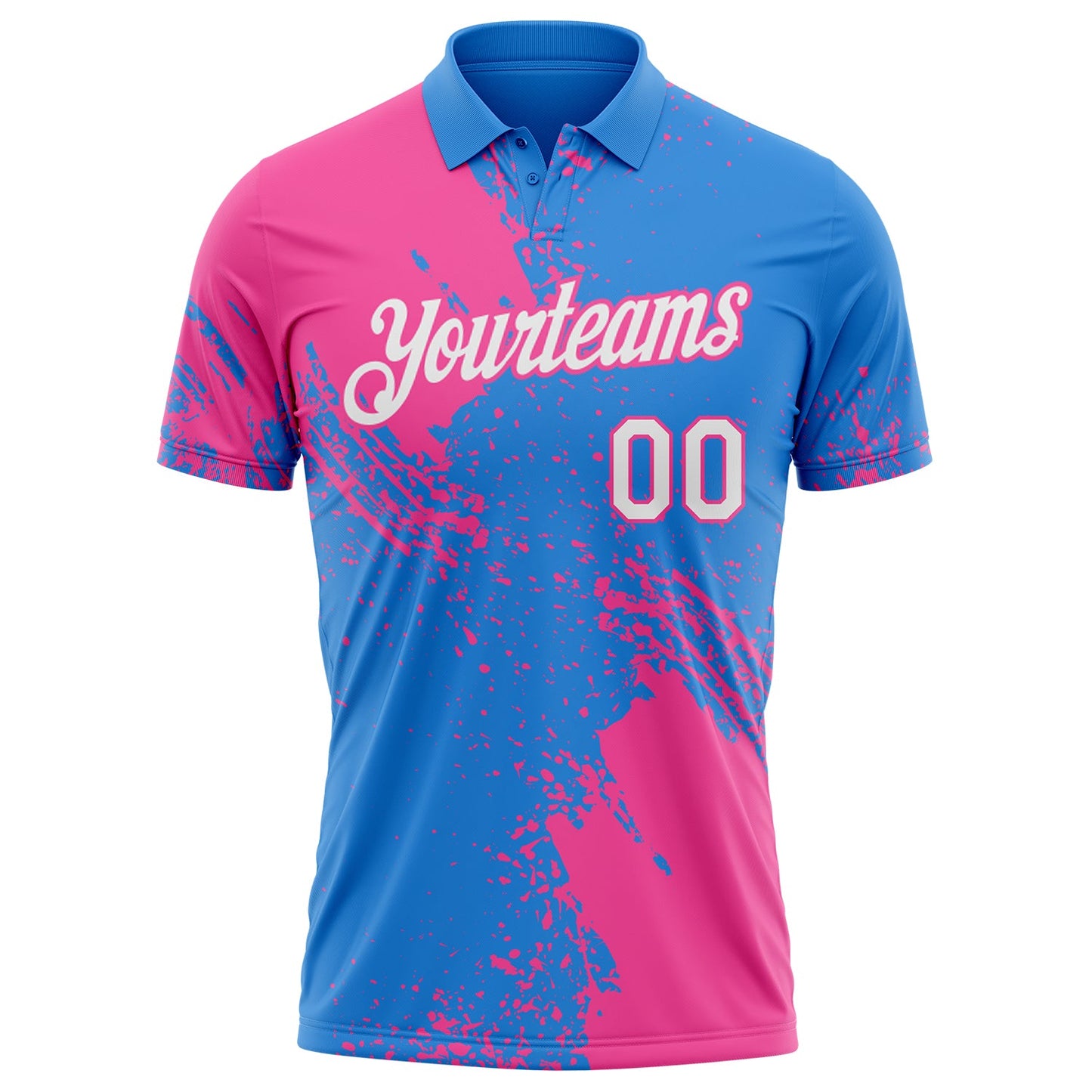 Custom Powder Blue White-Pink Distressed Scratch Brush Stroke Performance Polo Shirt view 2