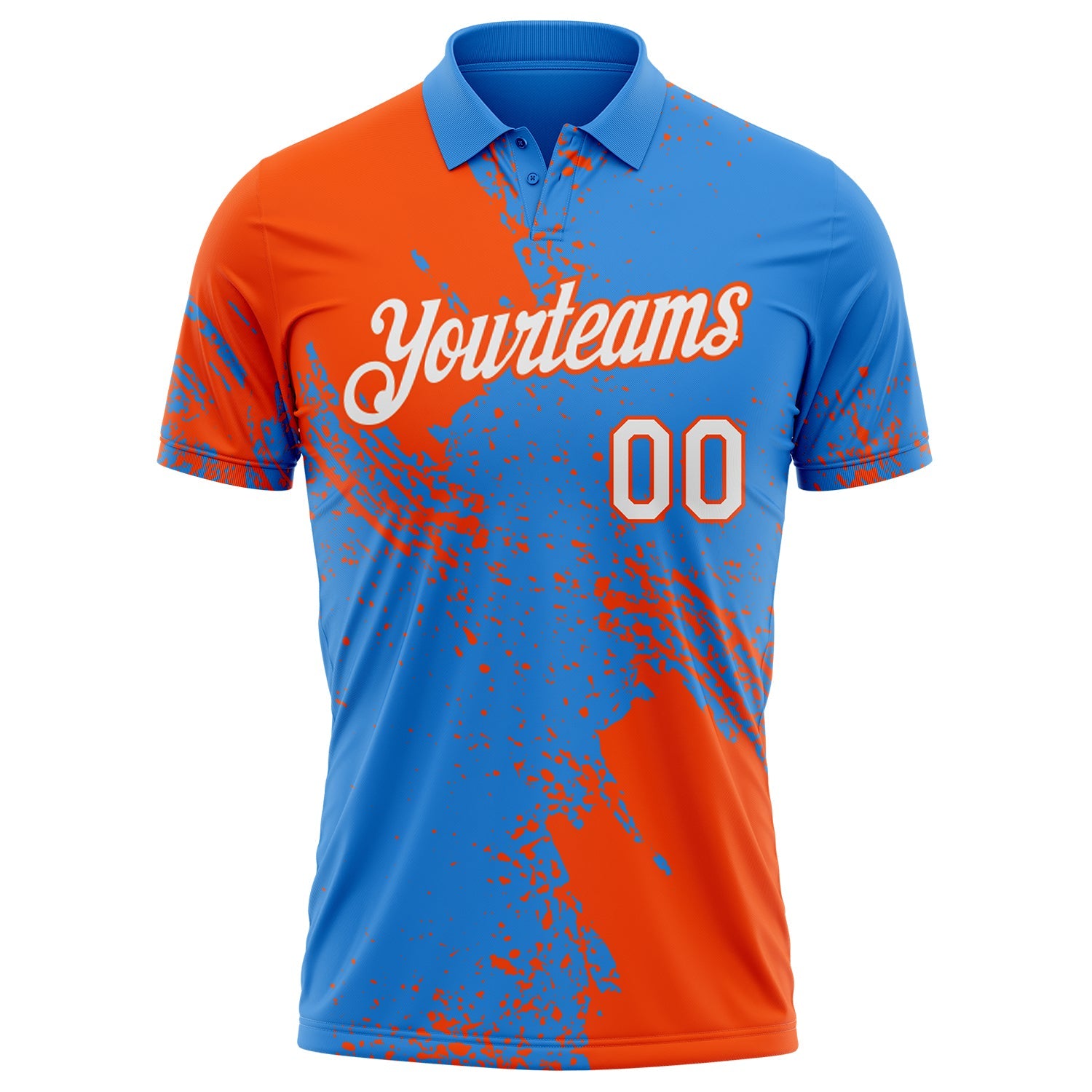 Custom Powder Blue White-Orange Distressed Scratch Brush Stroke Performance Polo Shirt view 2