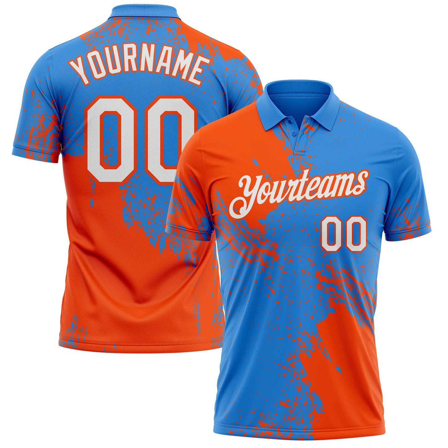 Custom Powder Blue White-Orange Distressed Scratch Brush Stroke Performance Polo Shirt - Main View
