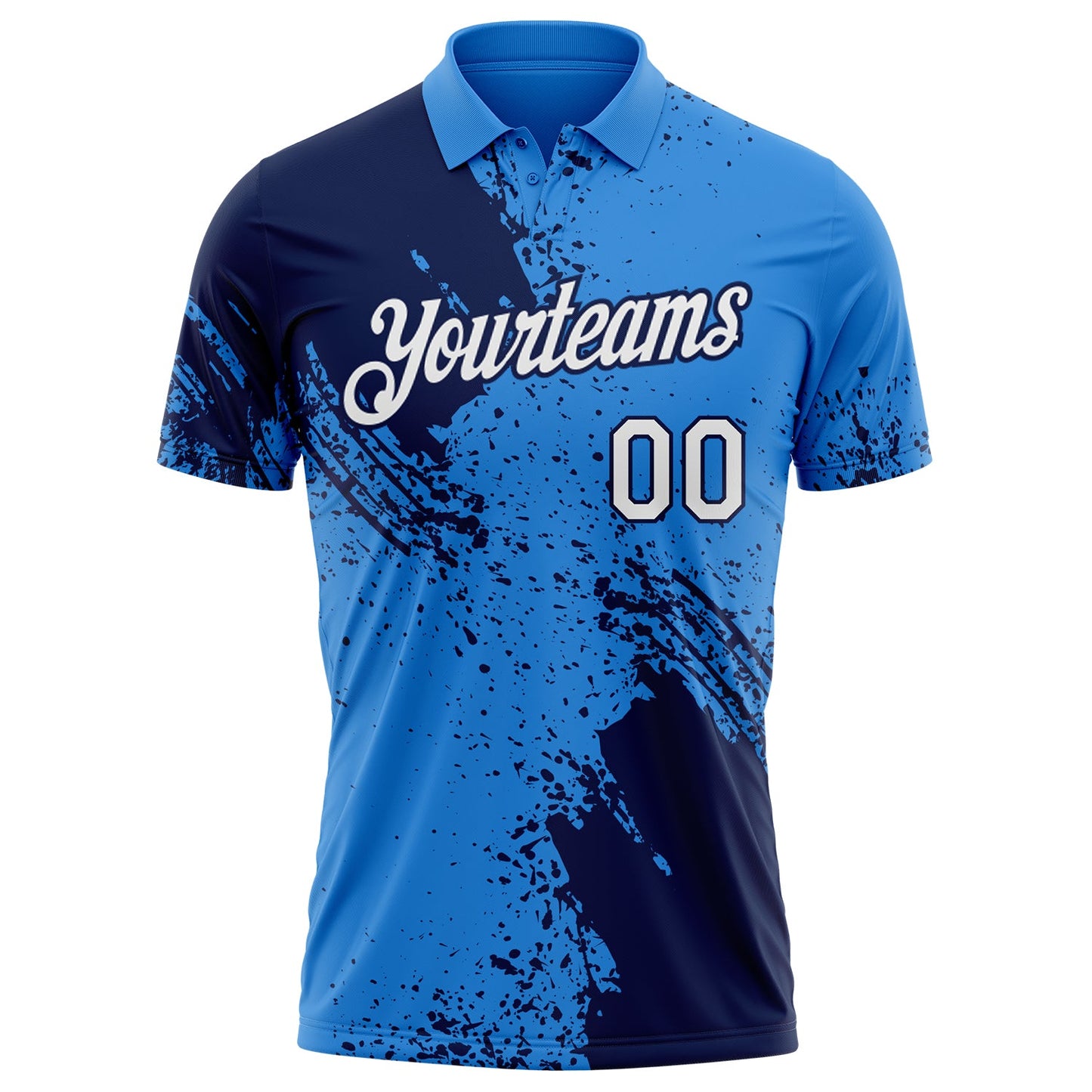 Custom Powder Blue White-Navy Distressed Scratch Brush Stroke Performance Polo Shirt view 2