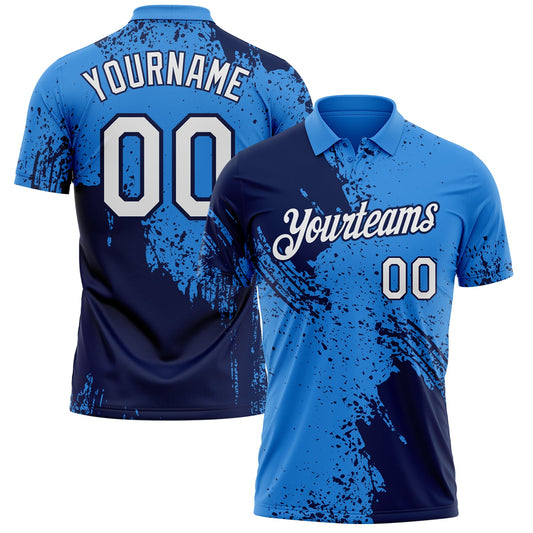 Custom Powder Blue White-Navy Distressed Scratch Brush Stroke Performance Polo Shirt - Main View
