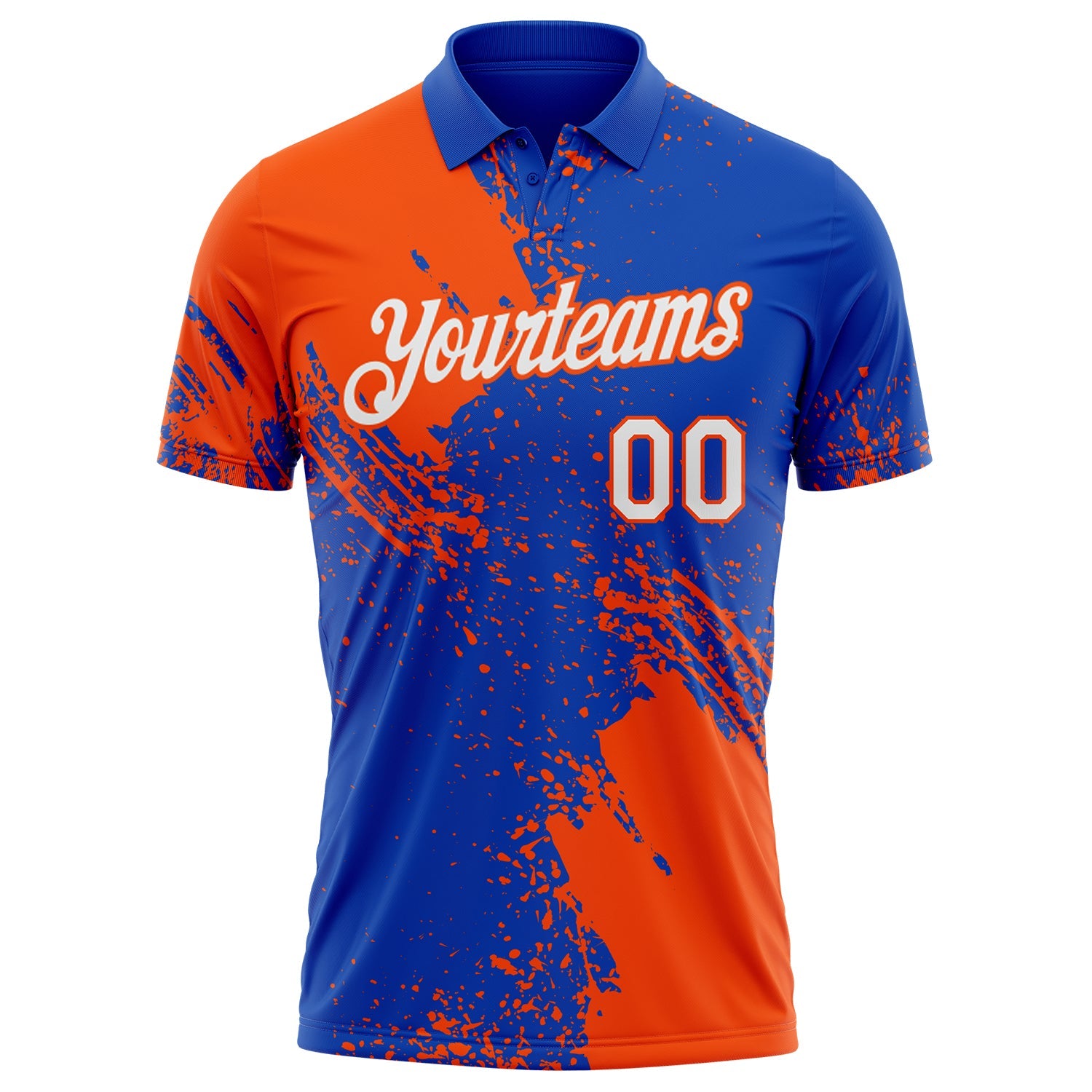 Custom Thunder Blue White-Orange Distressed Scratch Brush Stroke Performance Polo Shirt view 2