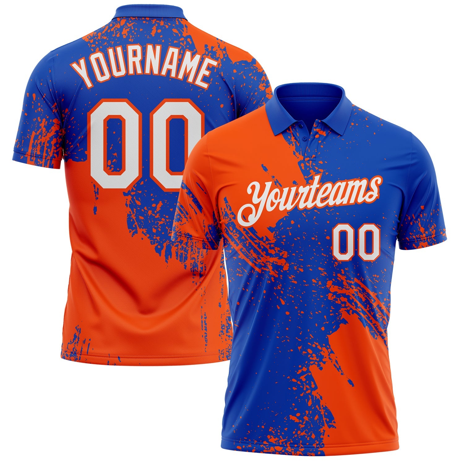 Custom Thunder Blue White-Orange Distressed Scratch Brush Stroke Performance Polo Shirt - Main View