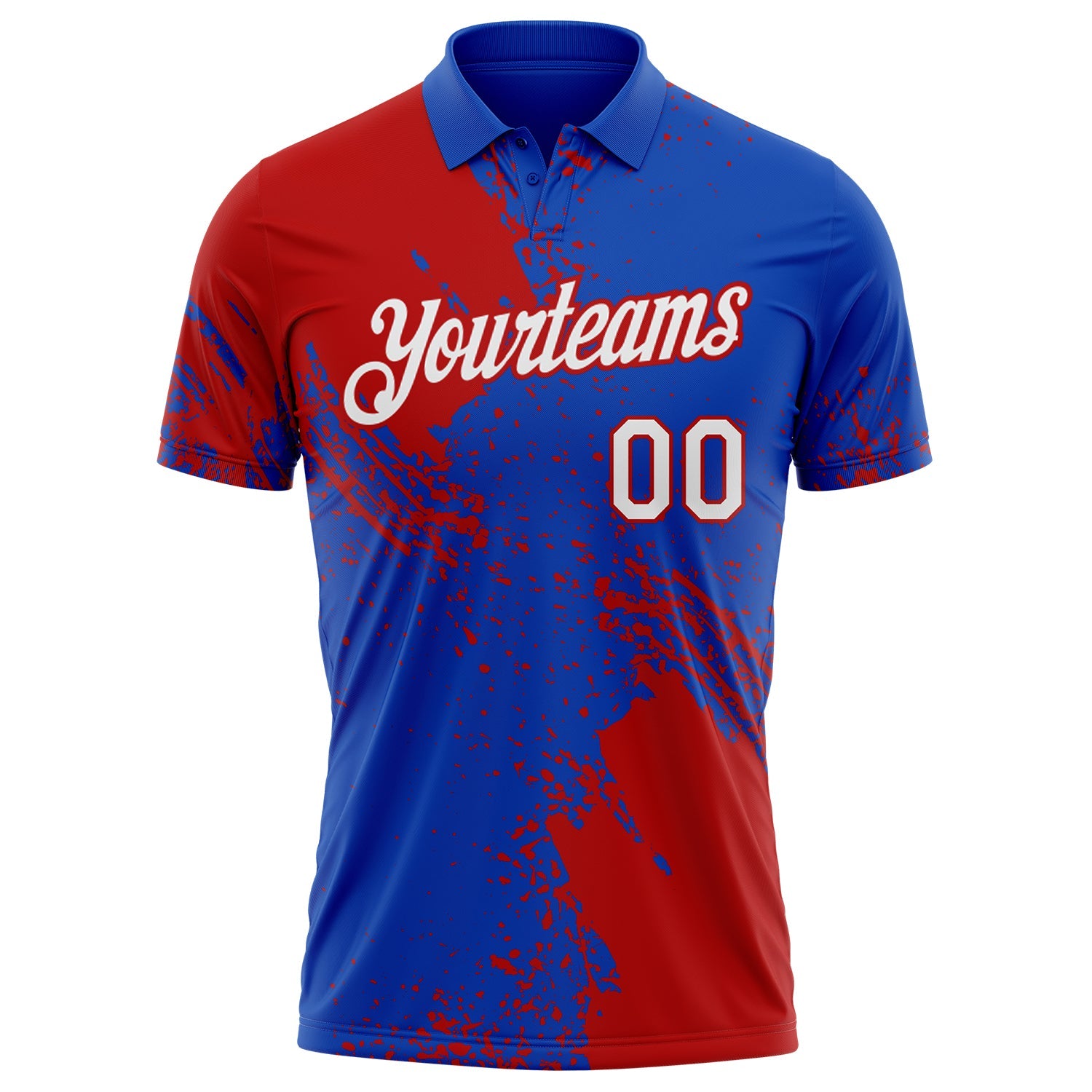 Custom Thunder Blue White-Red Distressed Scratch Brush Stroke Performance Polo Shirt view 2