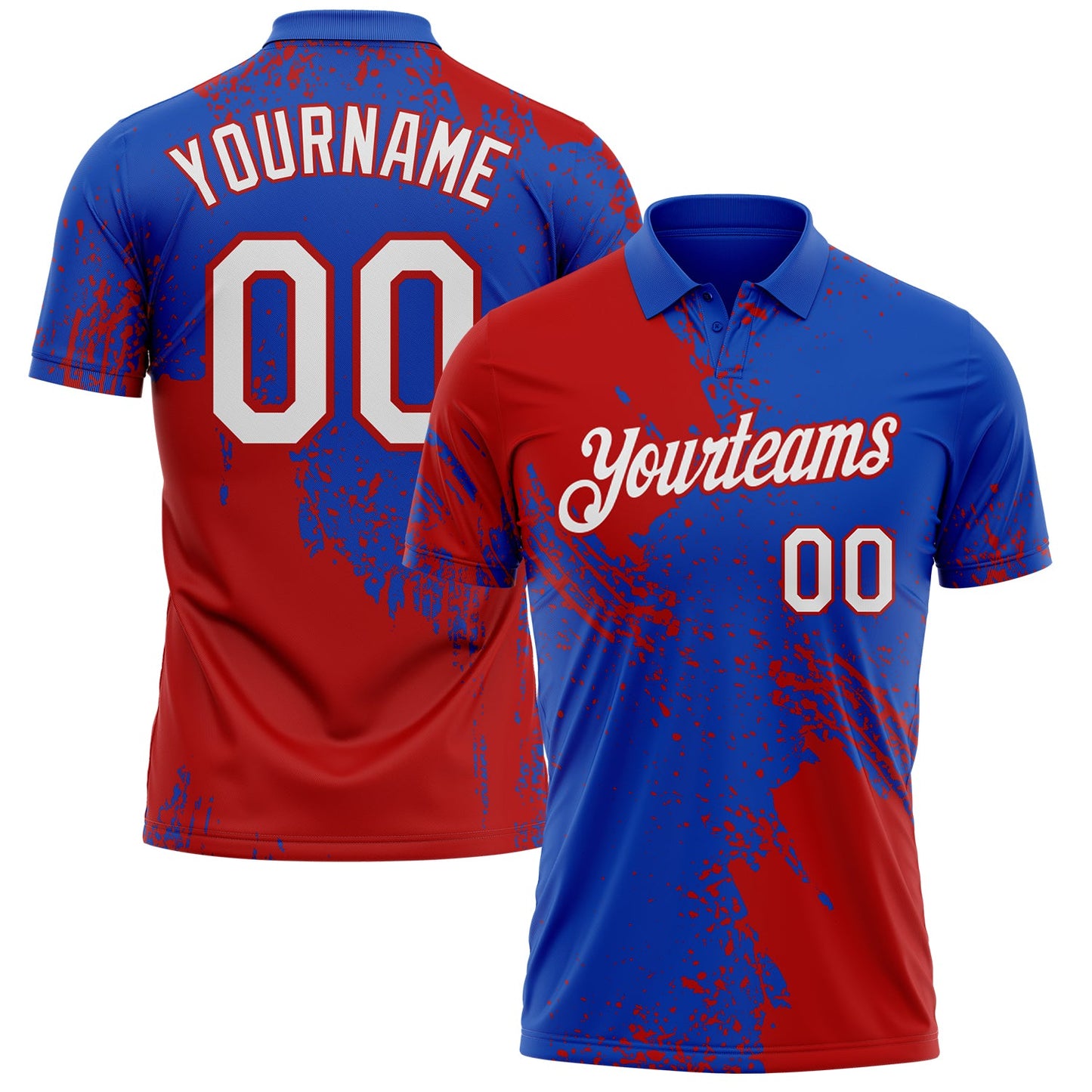 Custom Thunder Blue White-Red Distressed Scratch Brush Stroke Performance Polo Shirt - Main View