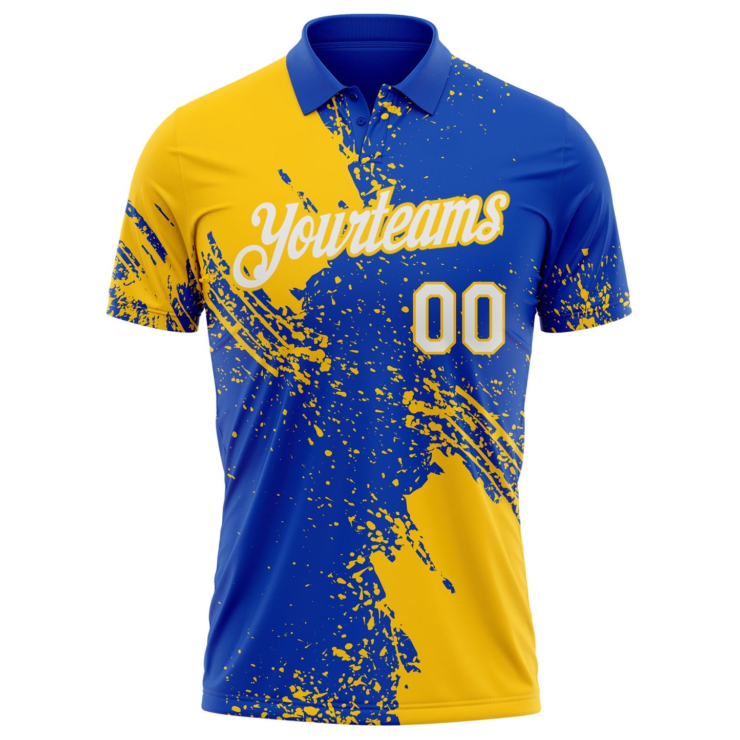 Custom Thunder Blue White-Yellow Distressed Scratch Brush Stroke Performance Polo Shirt view 2