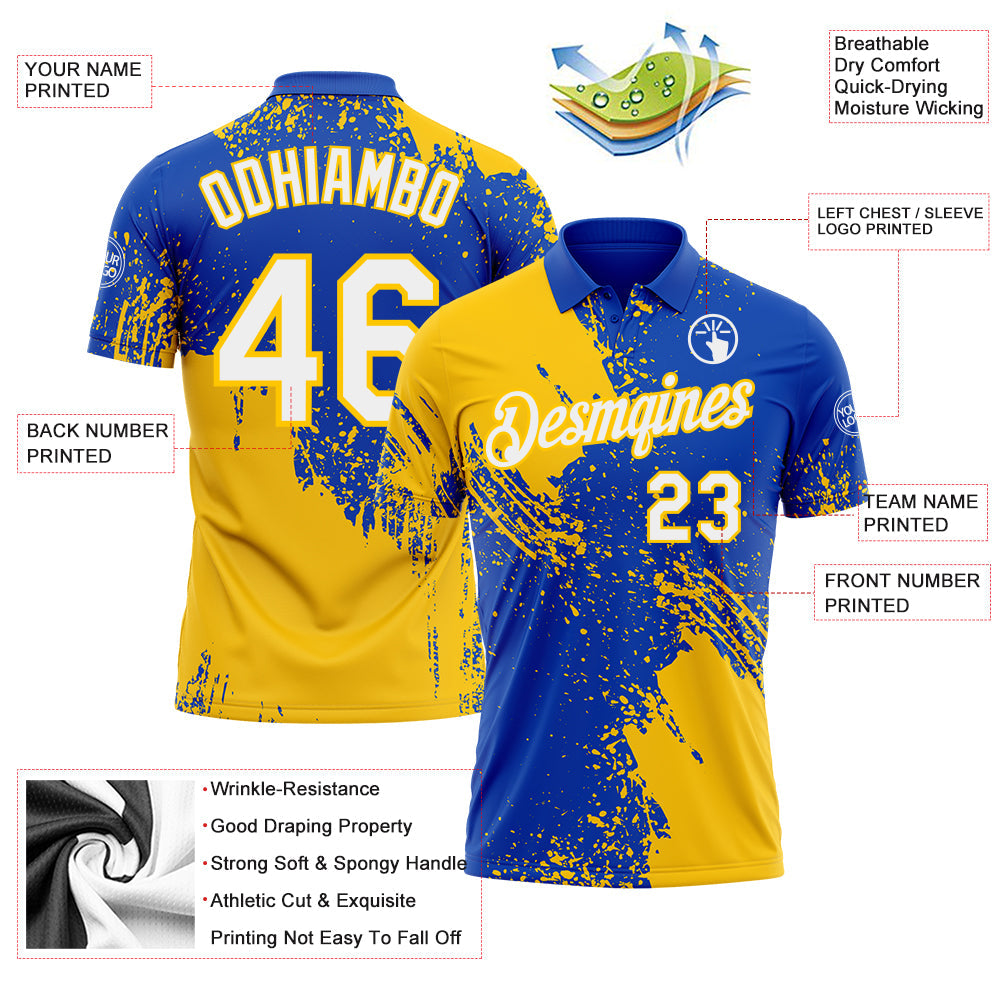 Custom Thunder Blue White-Yellow Distressed Scratch Brush Stroke Performance Polo Shirt view 3
