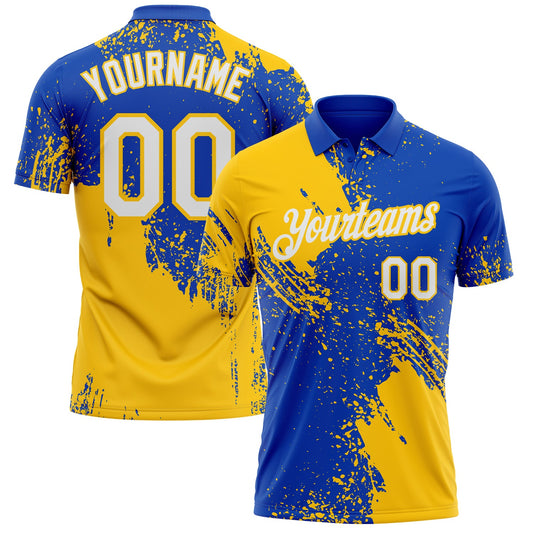 Custom Thunder Blue White-Yellow Distressed Scratch Brush Stroke Performance Polo Shirt - Main View