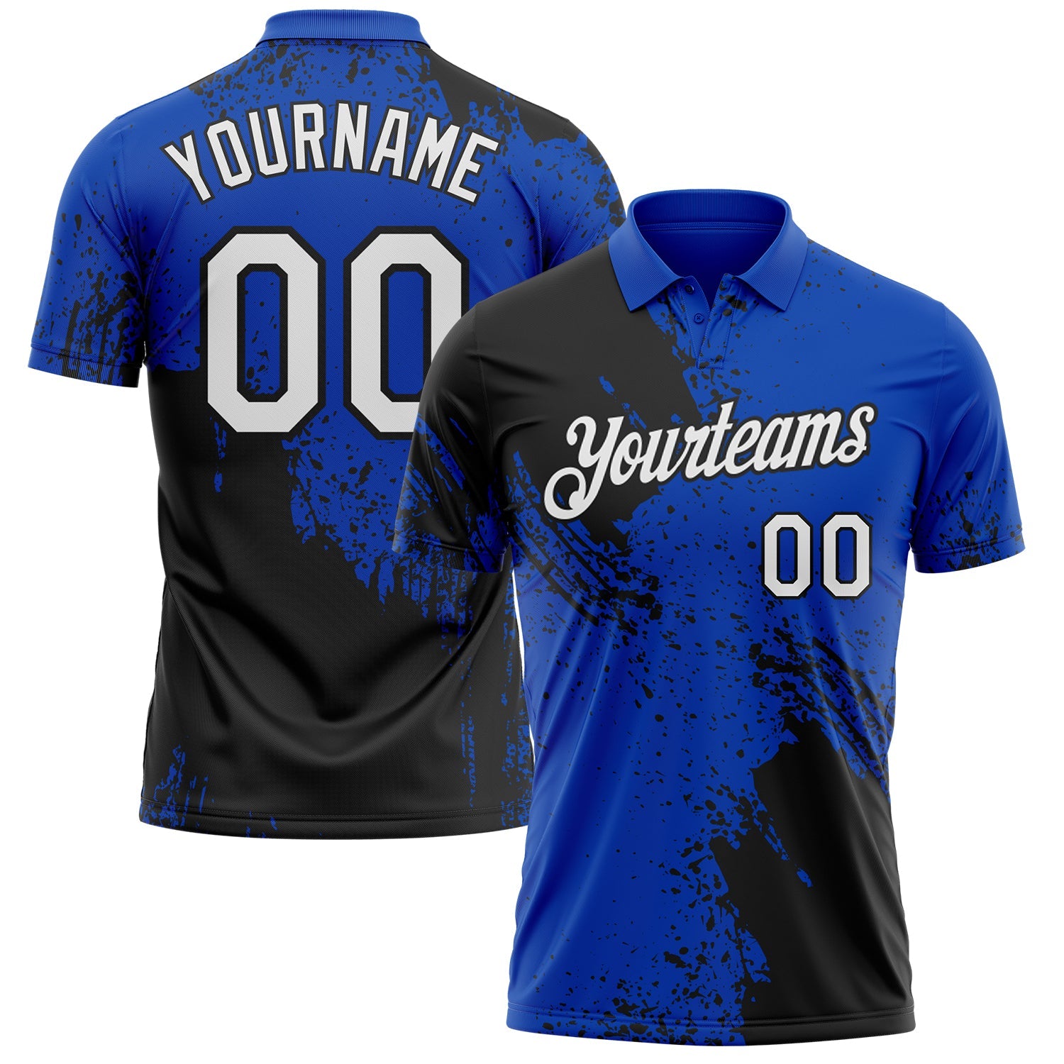 Custom Thunder Blue White-Black Distressed Scratch Brush Stroke Performance Polo Shirt - Main View