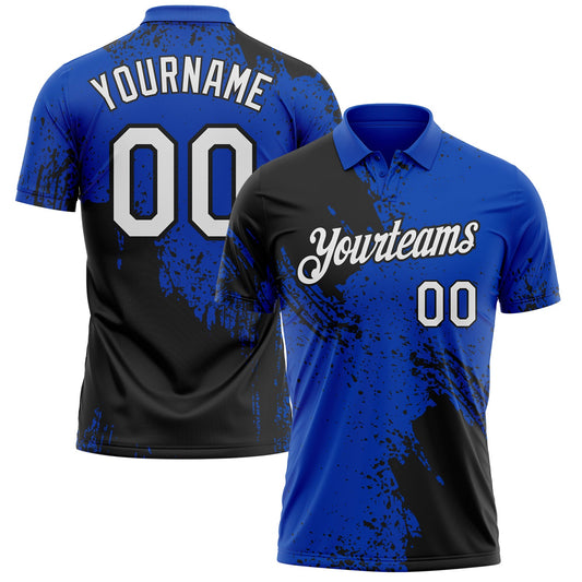 Custom Thunder Blue White-Black Distressed Scratch Brush Stroke Performance Polo Shirt - Main View