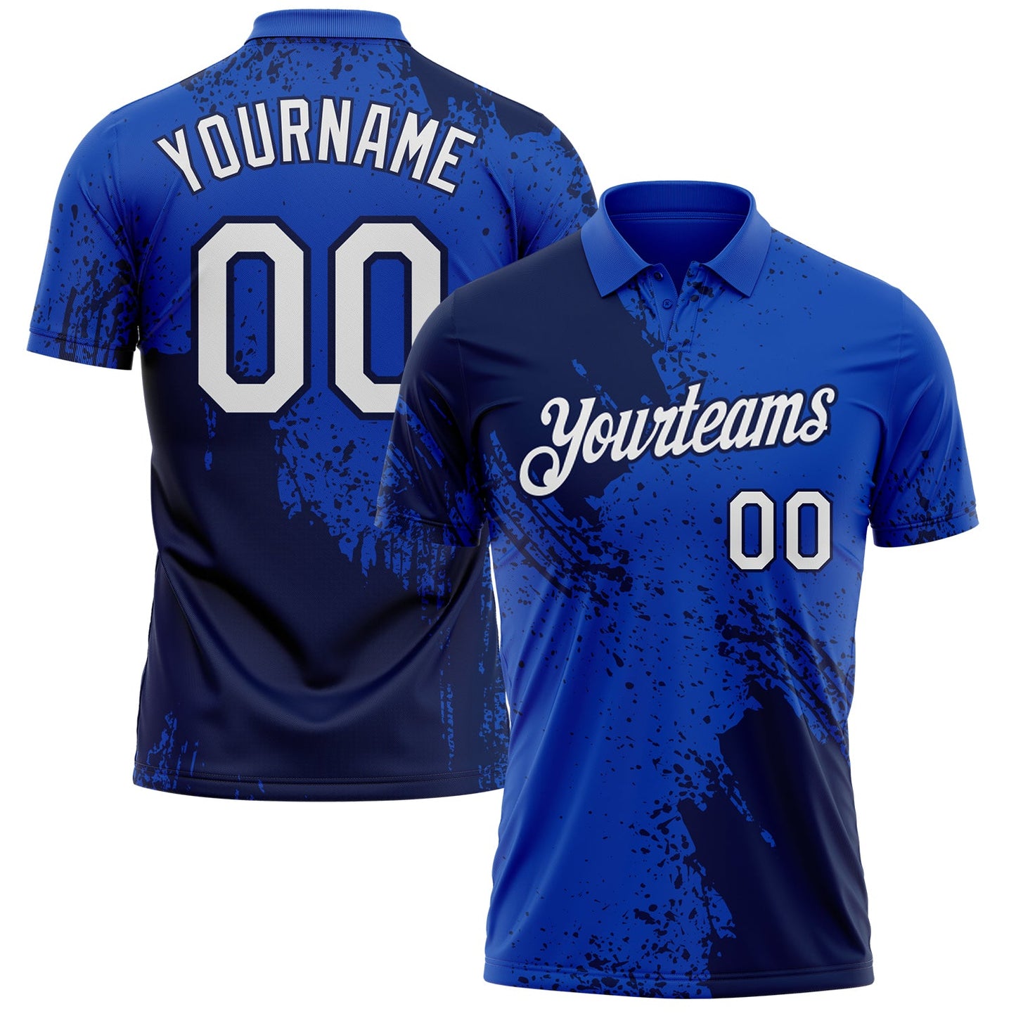 Custom Thunder Blue White-Navy Distressed Scratch Brush Stroke Performance Polo Shirt - Main View