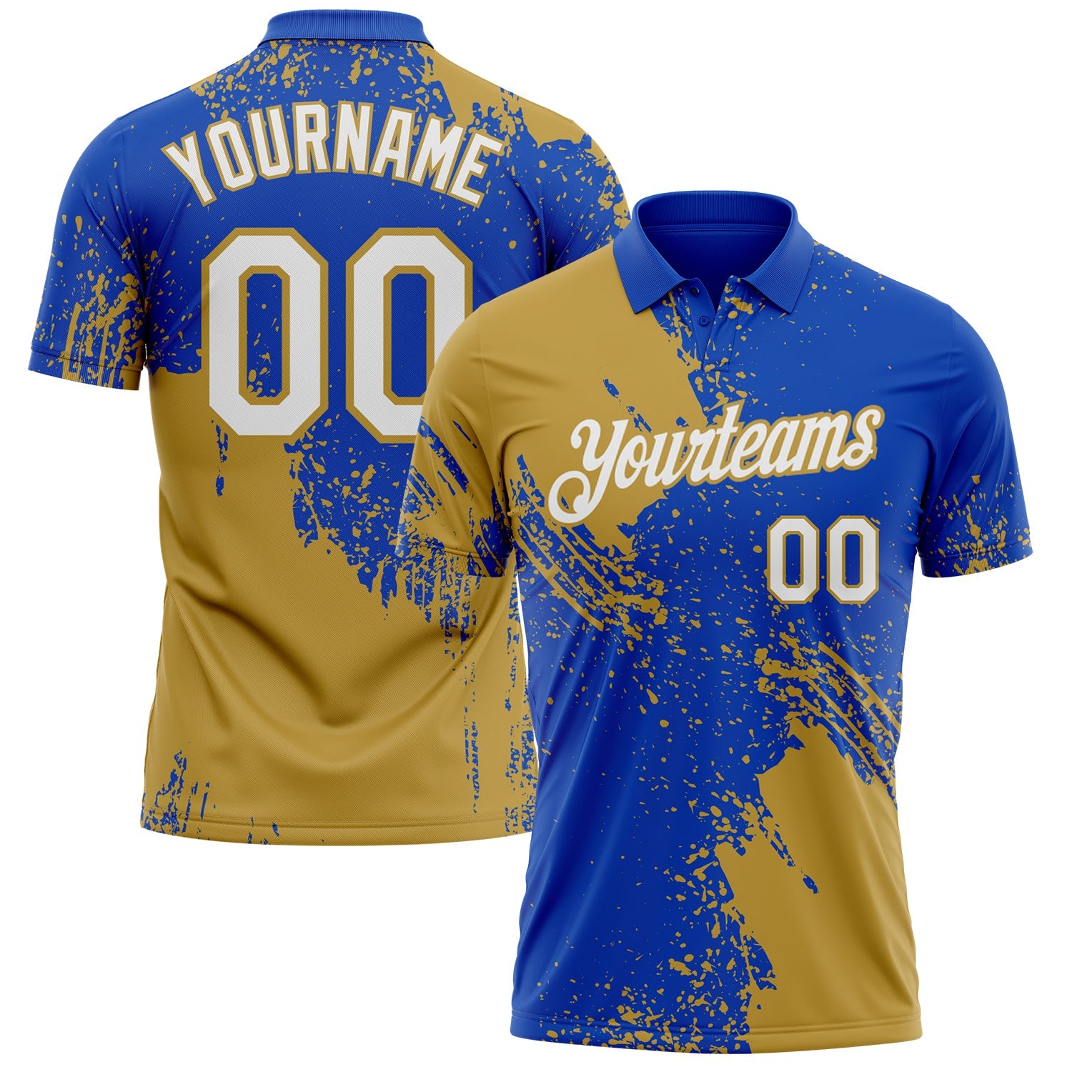 Custom Thunder Blue White-Old Gold Distressed Scratch Brush Stroke Performance Polo Shirt - Main View