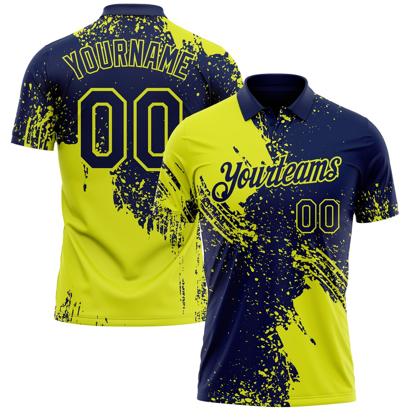 Custom Navy-Neon Yellow Distressed Scratch Brush Stroke Performance Polo Shirt - Main View