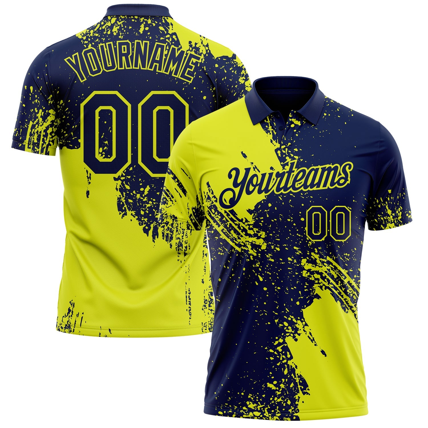 Custom Navy-Neon Yellow Distressed Scratch Brush Stroke Performance Polo Shirt - Main View