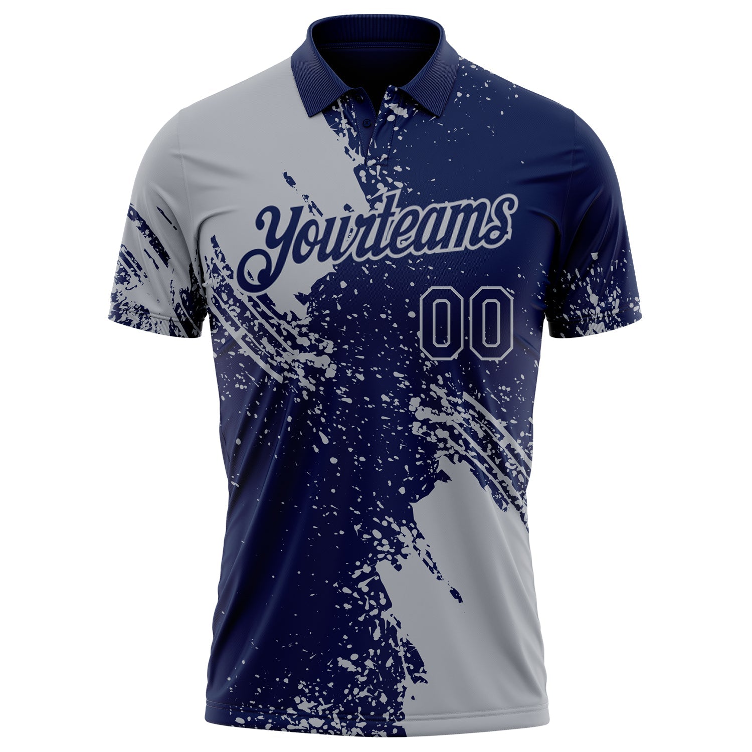 Custom Navy-Gray Distressed Scratch Brush Stroke Performance Polo Shirt view 2