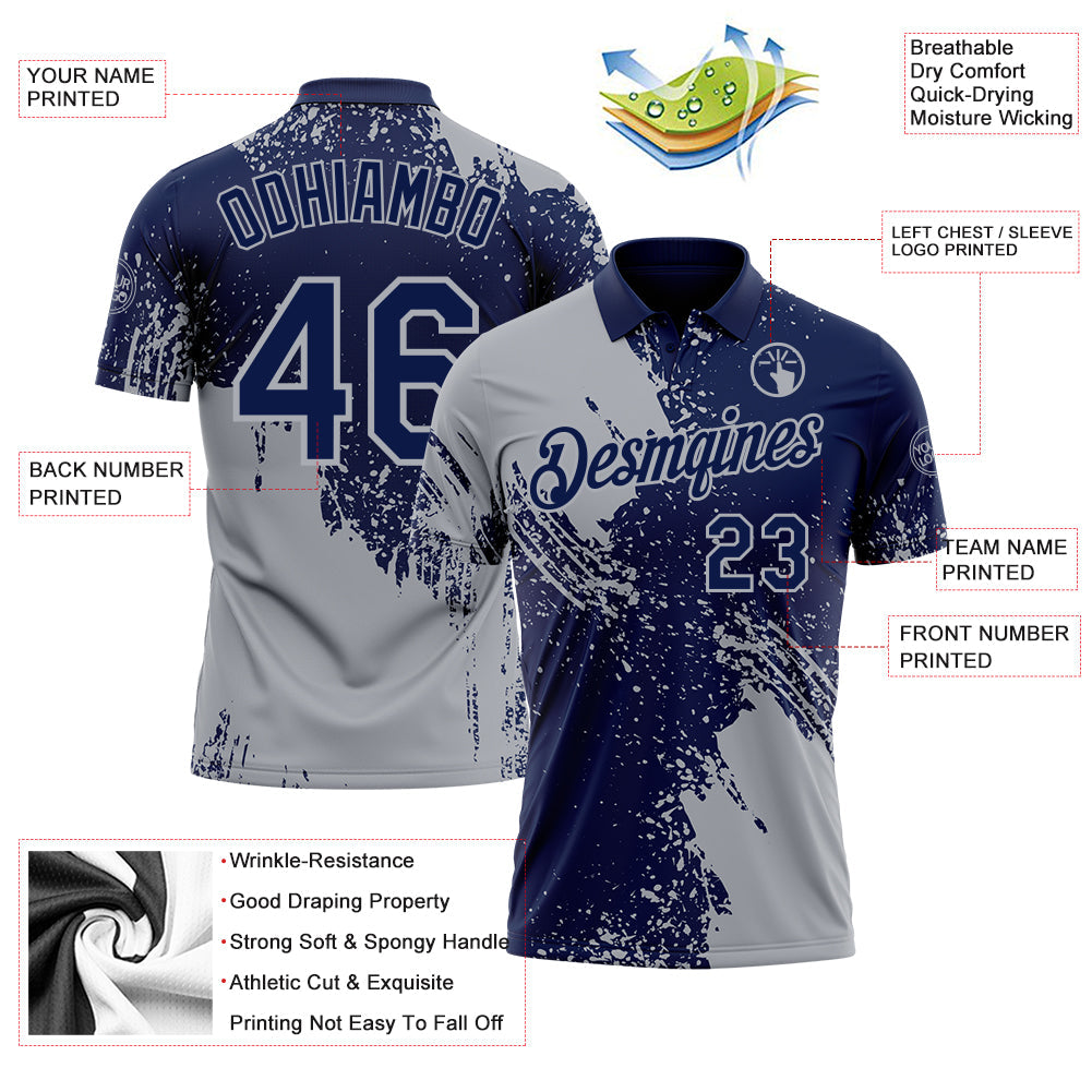 Custom Navy-Gray Distressed Scratch Brush Stroke Performance Polo Shirt view 3
