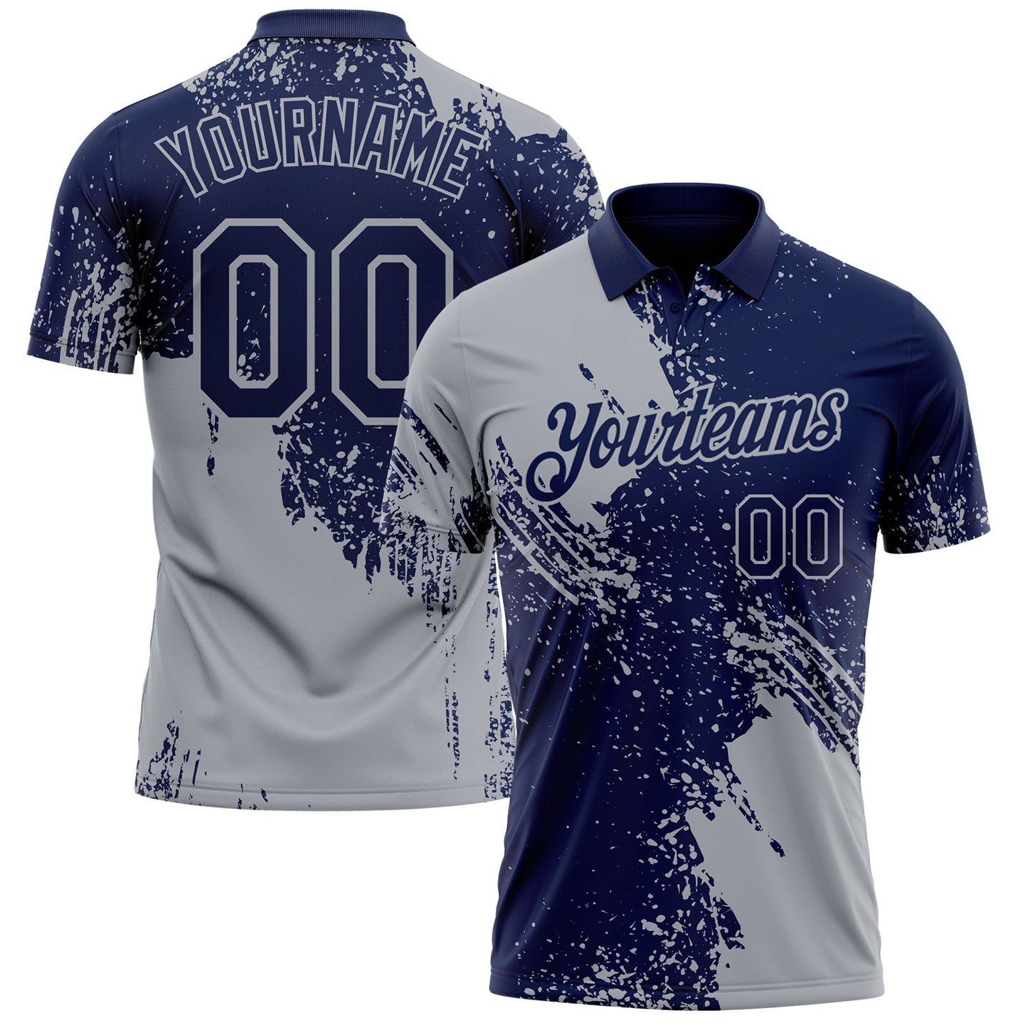Custom Navy-Gray Distressed Scratch Brush Stroke Performance Polo Shirt - Main View