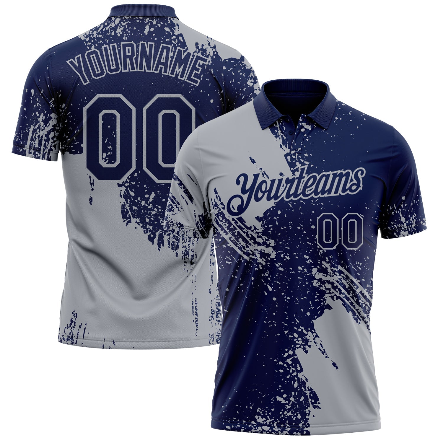 Custom Navy-Gray Distressed Scratch Brush Stroke Performance Polo Shirt - Main View