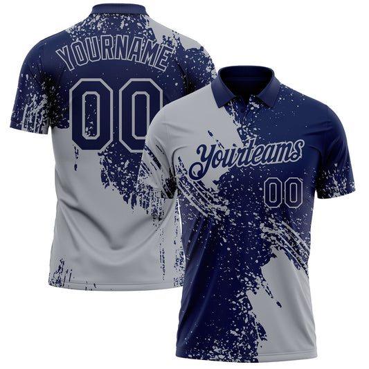 Custom Navy-Gray Distressed Scratch Brush Stroke Performance Polo Shirt - Main View