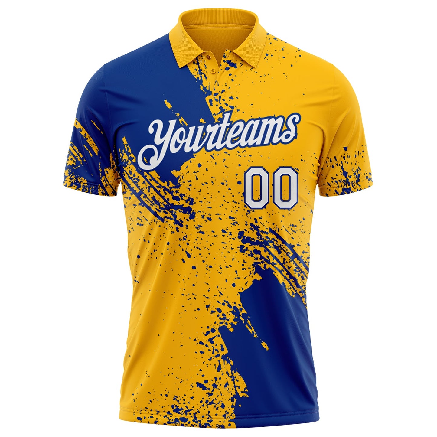 Custom Gold White-Royal Distressed Scratch Brush Stroke Performance Polo Shirt view 2
