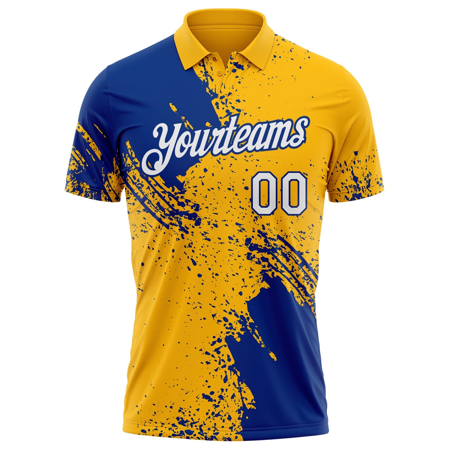 Custom Gold White-Royal Distressed Scratch Brush Stroke Performance Polo Shirt view 2