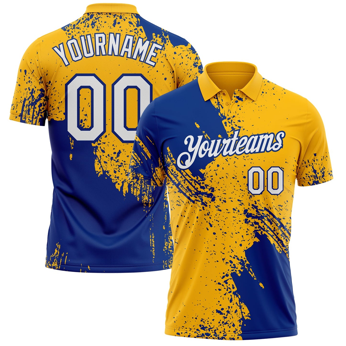 Custom Gold White-Royal Distressed Scratch Brush Stroke Performance Polo Shirt - Main View