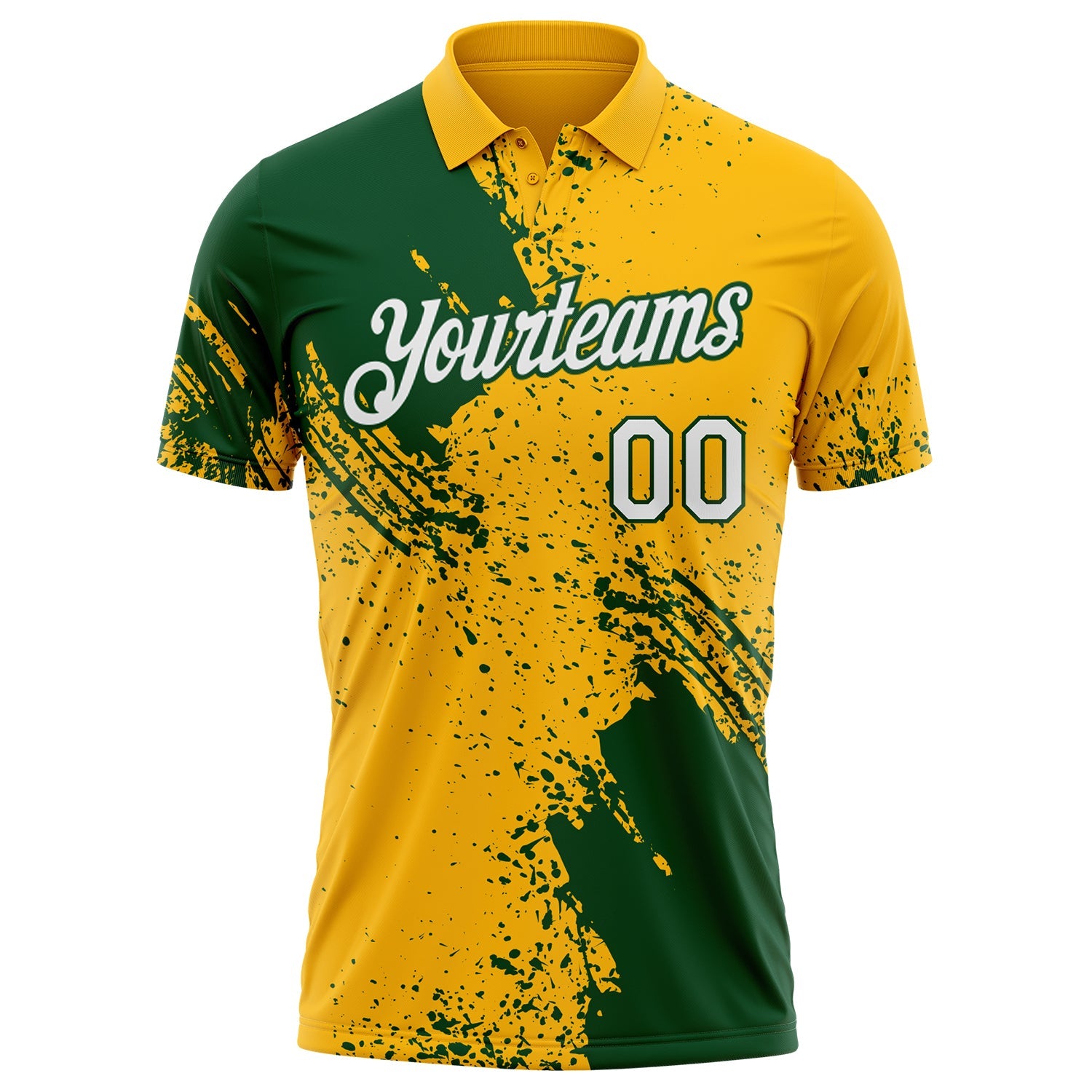 Custom Gold White-Green Distressed Scratch Brush Stroke Performance Polo Shirt view 2