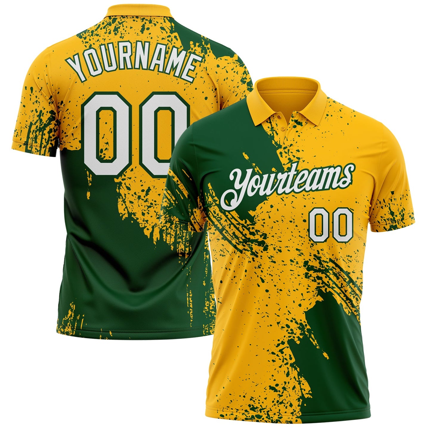 Custom Gold White-Green Distressed Scratch Brush Stroke Performance Polo Shirt - Main View