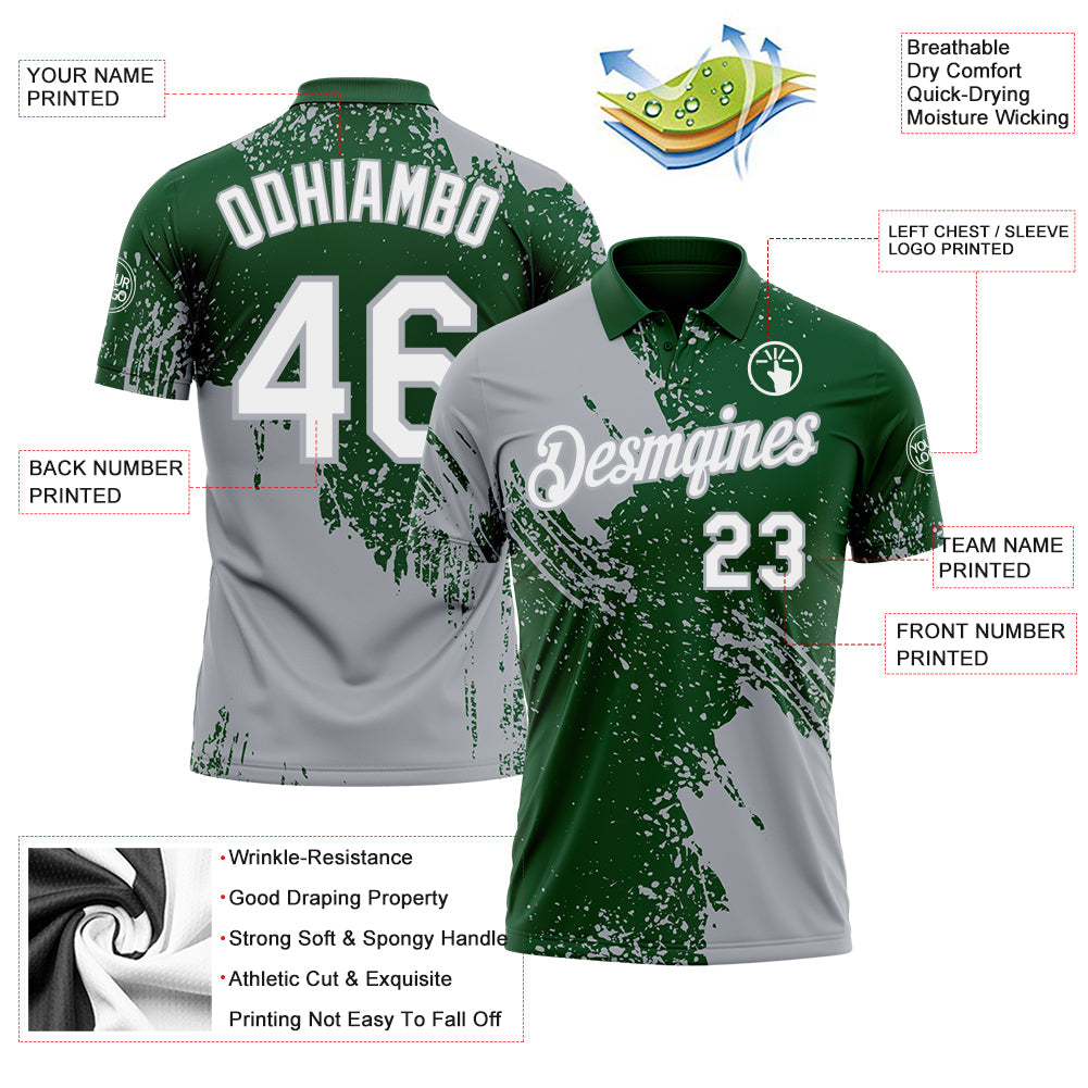 Custom Green White-Gray Distressed Scratch Brush Stroke Performance Polo Shirt view 3