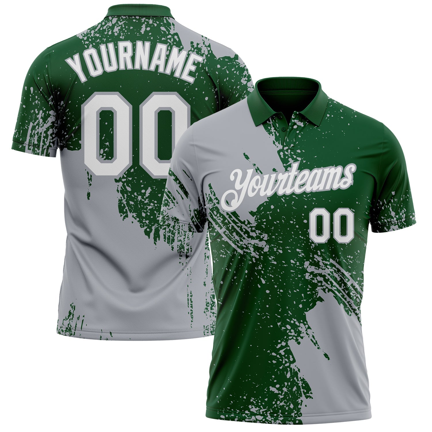 Custom Green White-Gray Distressed Scratch Brush Stroke Performance Polo Shirt - Main View