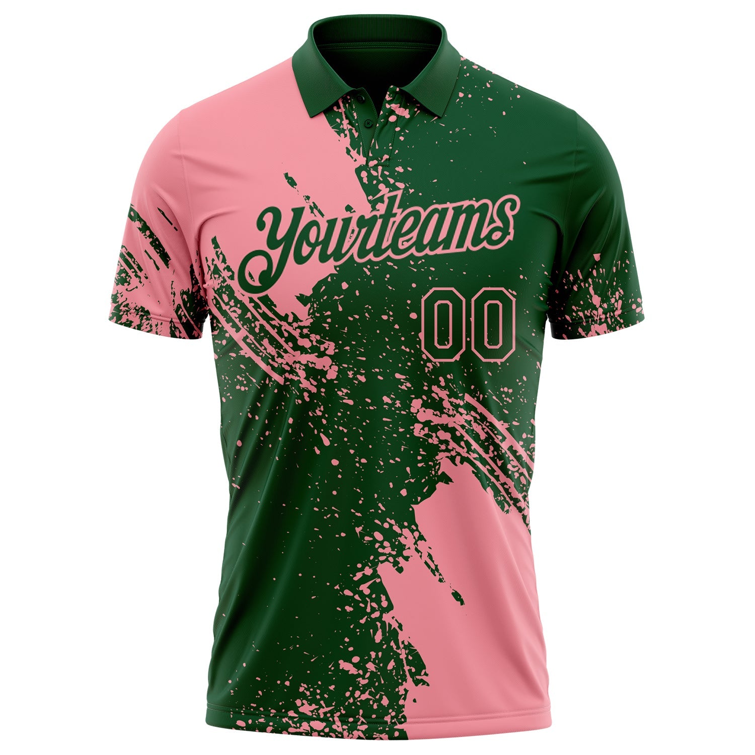 Custom Green-Medium Pink Distressed Scratch Brush Stroke Performance Polo Shirt view 2