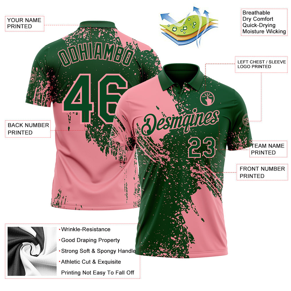 Custom Green-Medium Pink Distressed Scratch Brush Stroke Performance Polo Shirt view 3