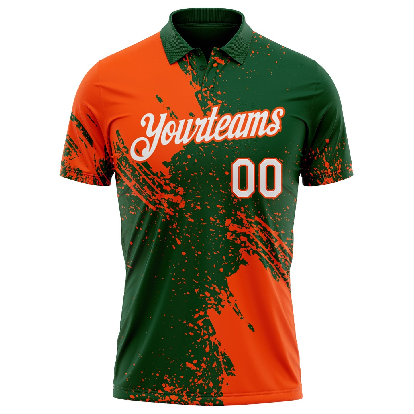 Custom Green White-Orange Distressed Scratch Brush Stroke Performance Polo Shirt view 2